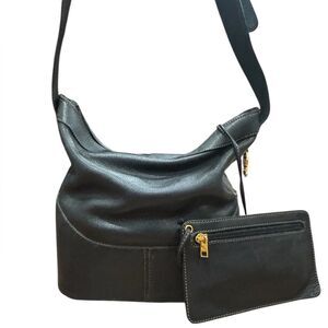 LOEWE MADRID Midnight Black Leather Vintage  Bucket Hobo Shoulder Bag Pouch